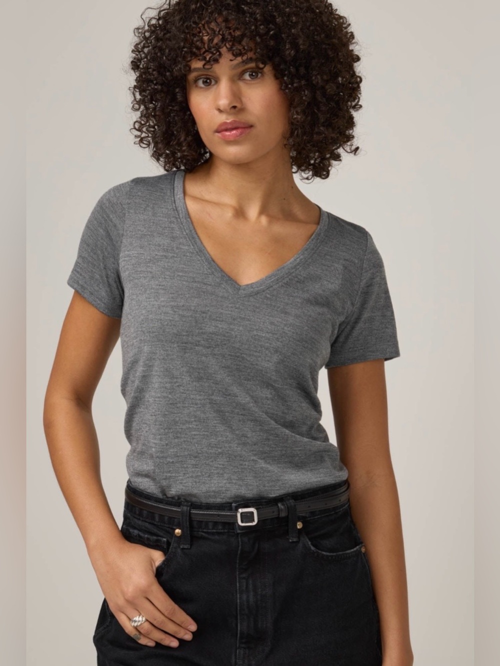 Wool& Morgan Merino Wool V-Neck Tee Heather Gray Short Sleeve XL Travel Capsule
